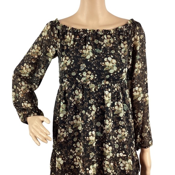 WAYF Mini Dress Size XS Black Floral Long Sleeve - Picture 2 of 7